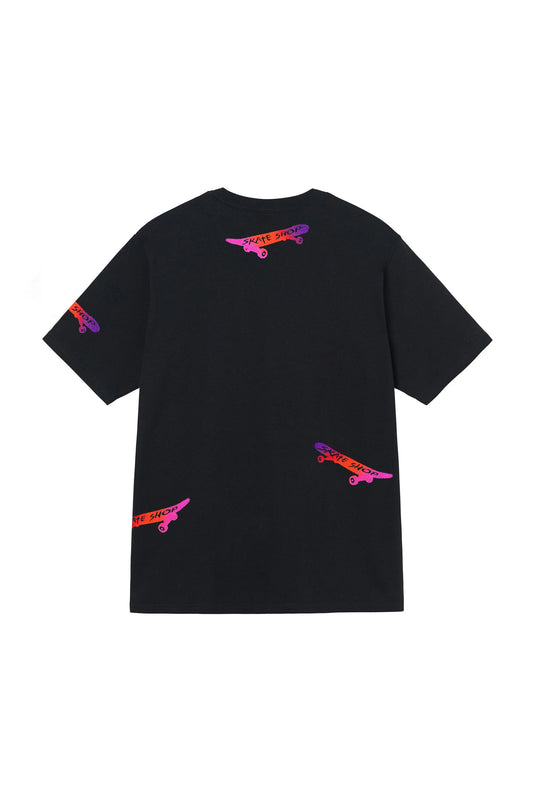 Skateboard Hand Painted Art Work Tee Black - Multi