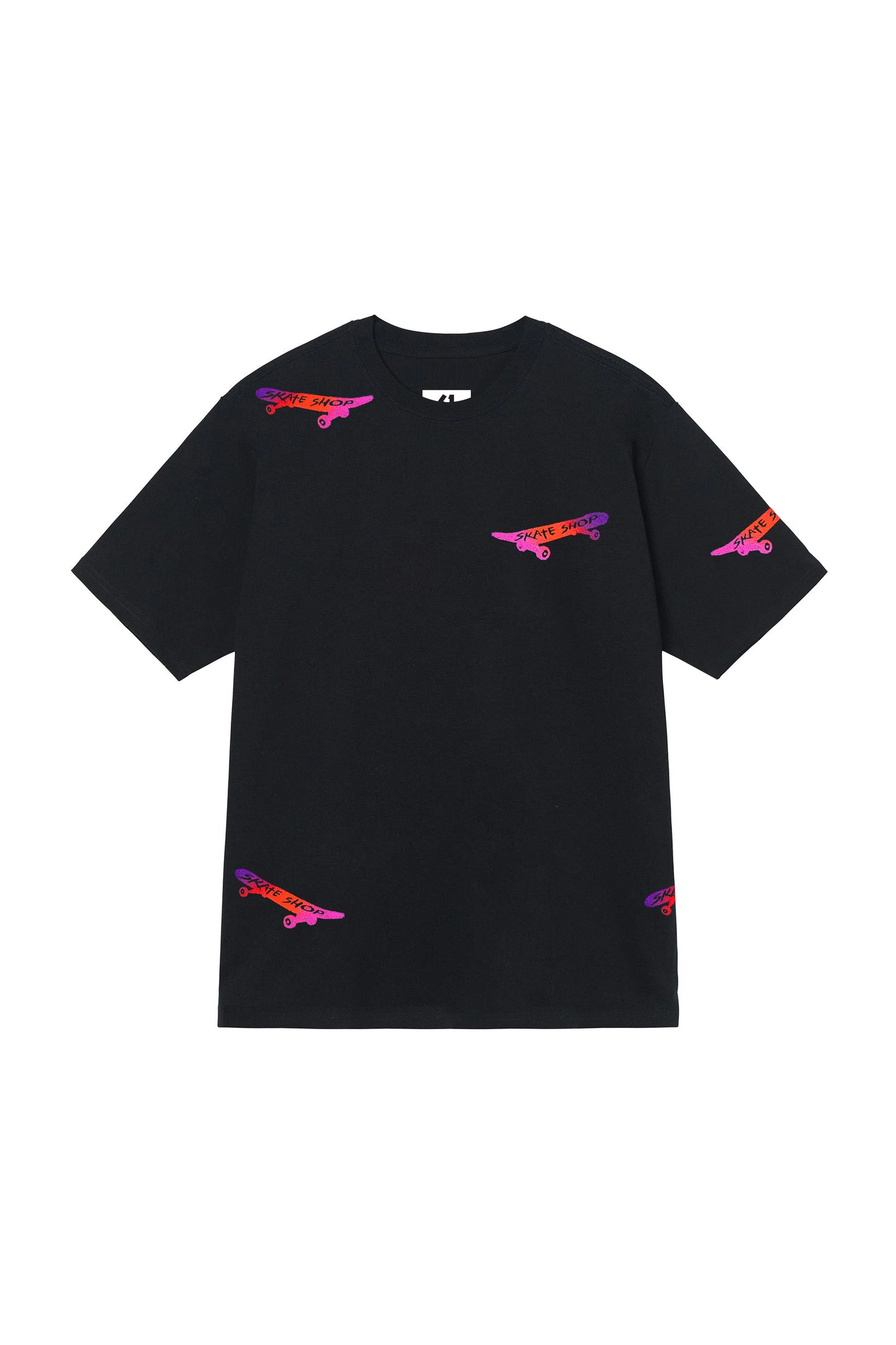 Skateboard Hand Painted Art Work Tee Black - Multi