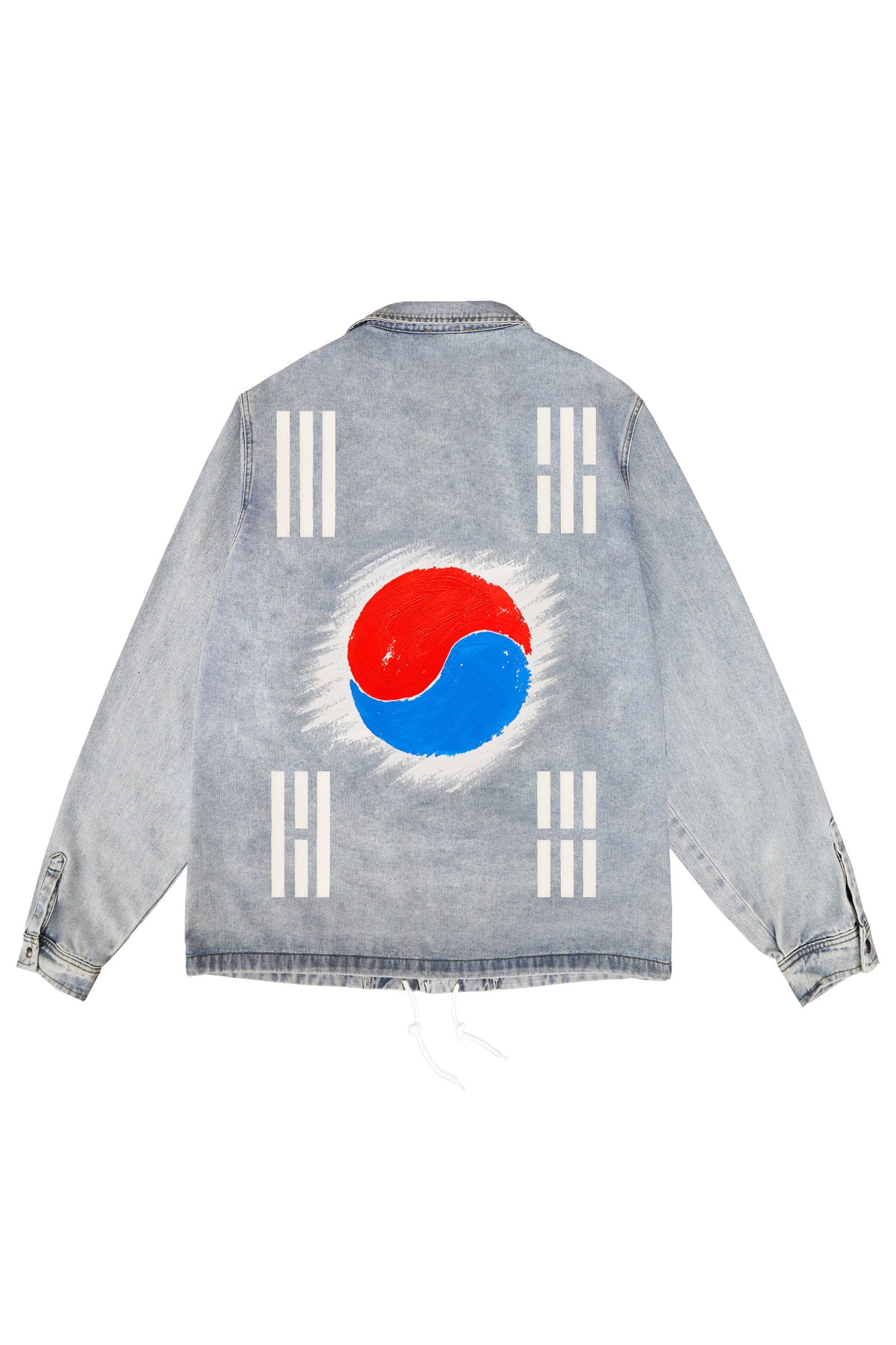 South Korea Flag Hand Painted Art Work Light Blue Denim Jacket