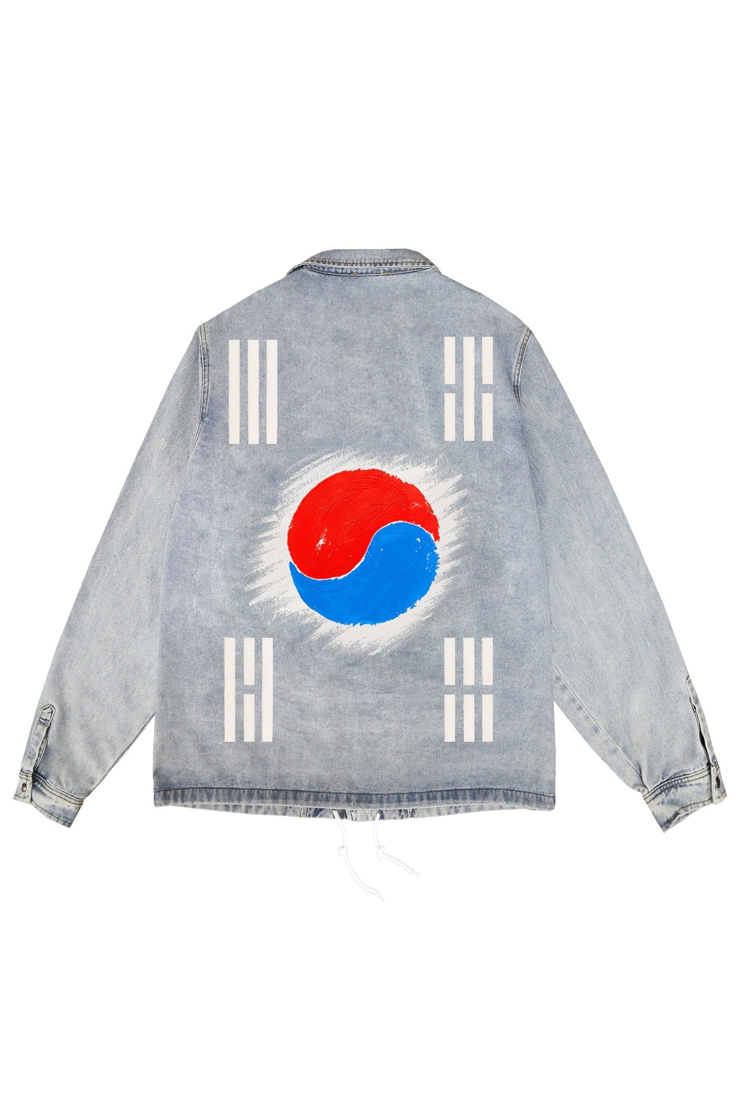 South Korea Flag Hand Painted Art Work Light Blue Denim Jacket