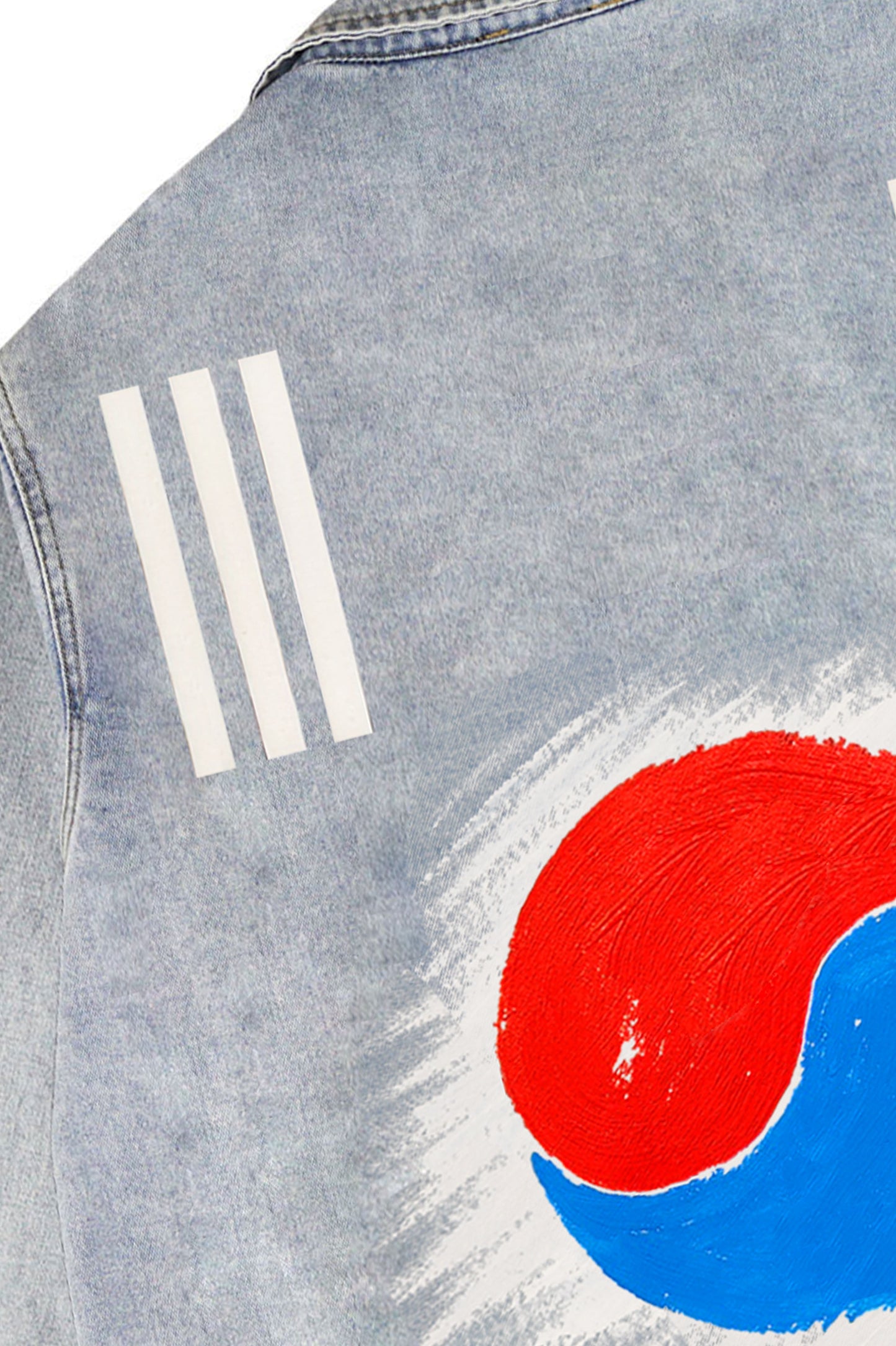 South Korea Flag Hand Painted Art Work Light Blue Denim Jacket