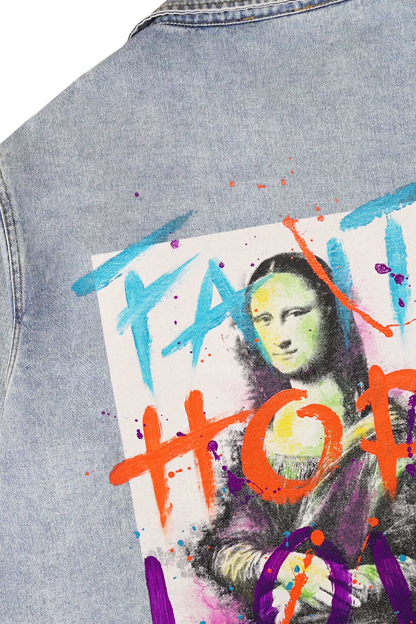 Monalisa Print W/Hand Painted Art Work Light Blue Denim Jacket