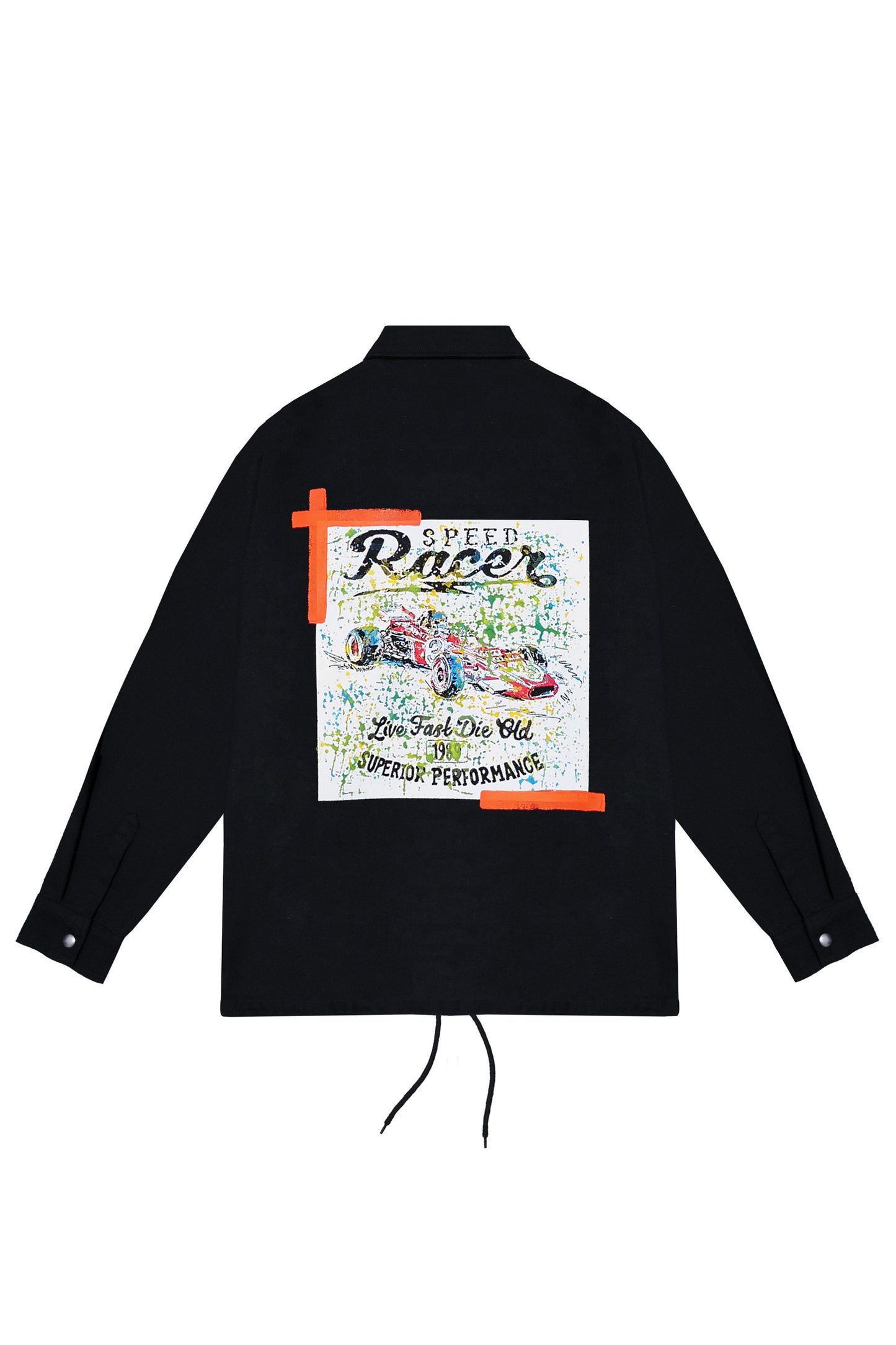 Racing Car Print W/Hand Painted Art Work Black Denim Jacket