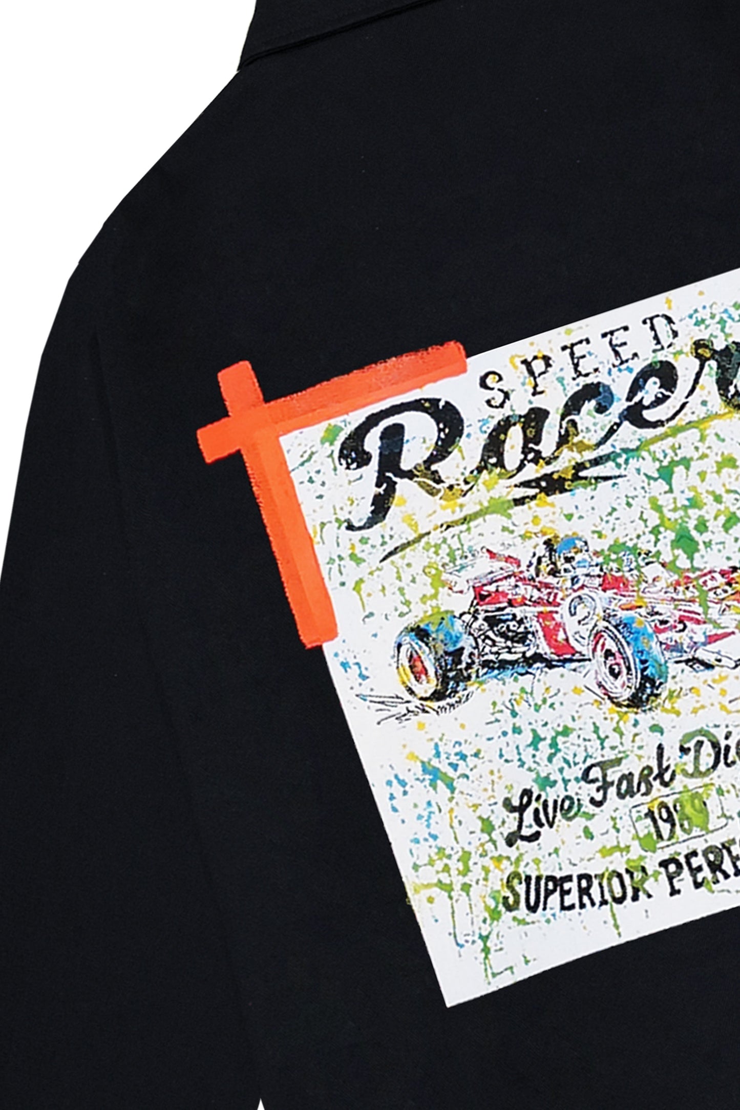 Racing Car Print W/Hand Painted Art Work Black Denim Jacket