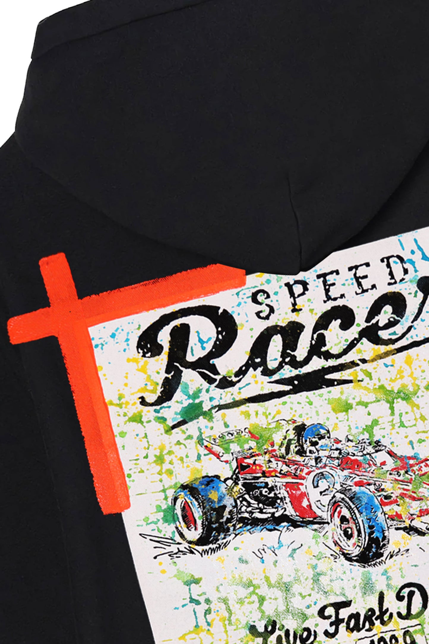 Racing Car Print W/Hand Painted Art Work Hoodie Black