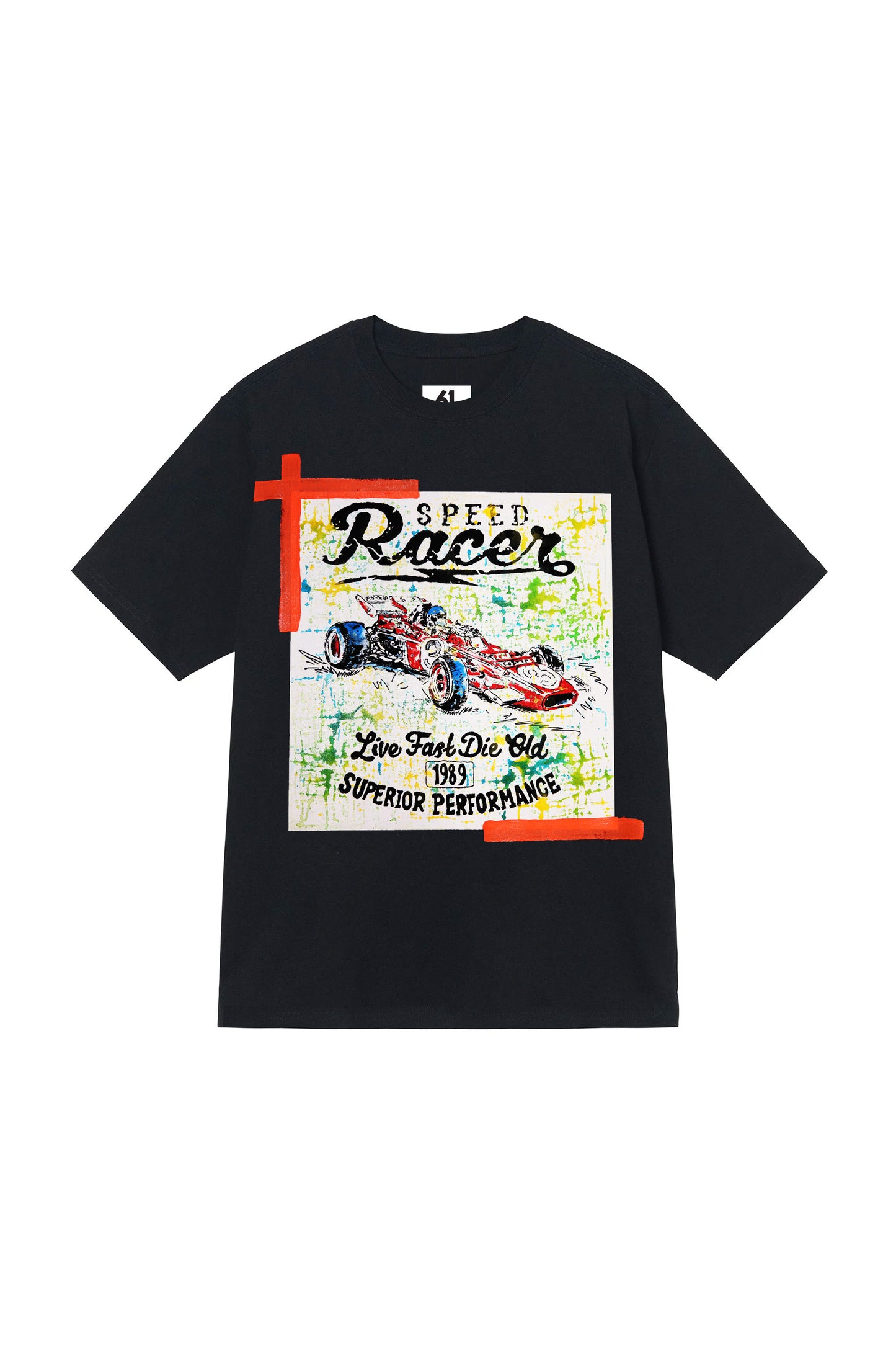 Racing Car Print W/Hand Painted Art Work Tee Black