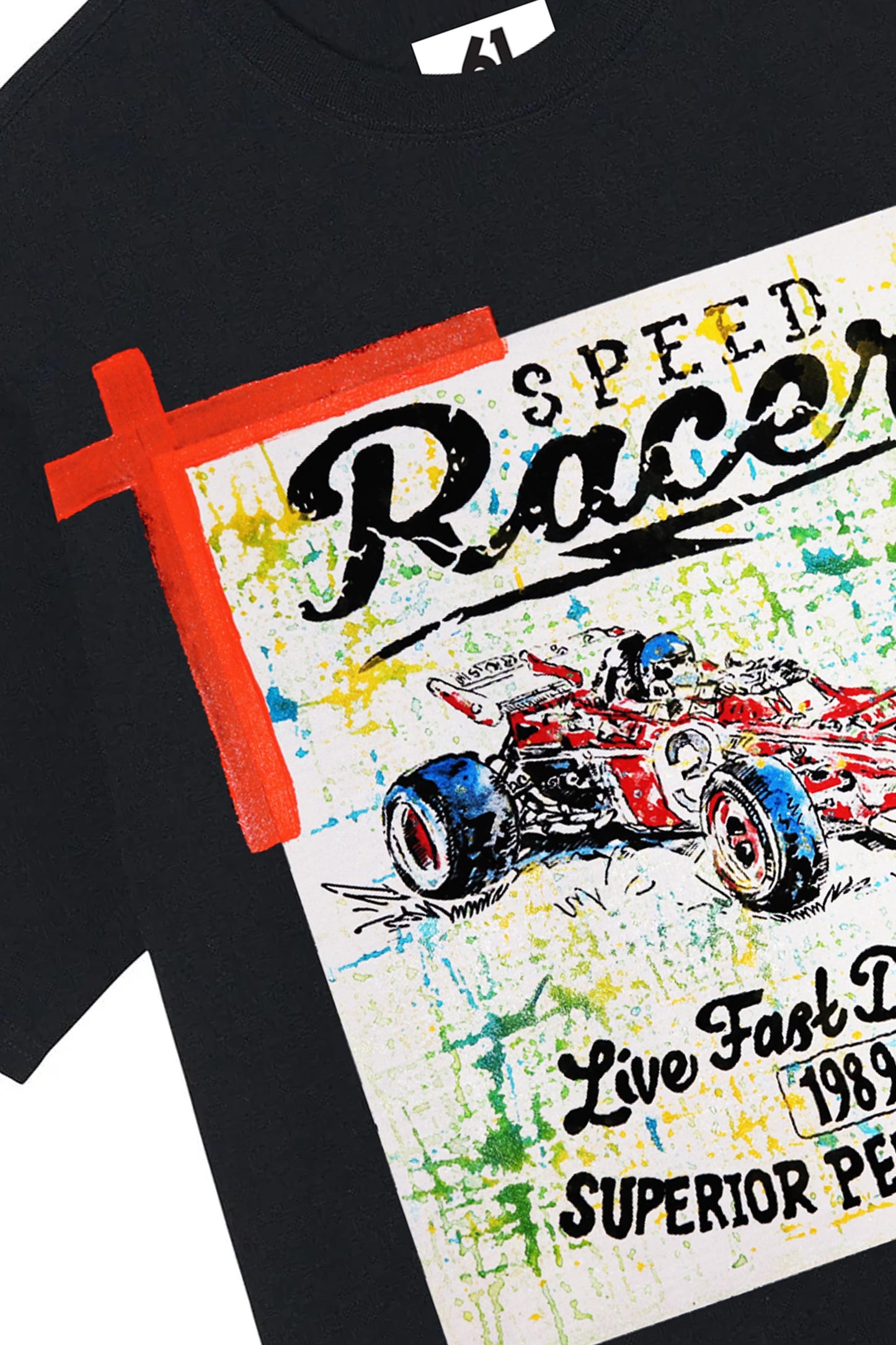 Racing Car Print W/Hand Painted Art Work Tee Black