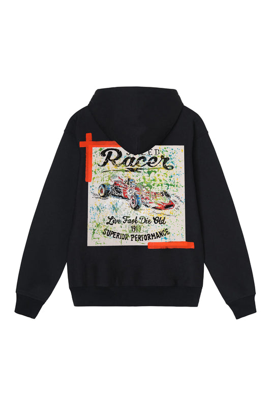 Racing Car Print W/Hand Painted Art Work Zip Up Black