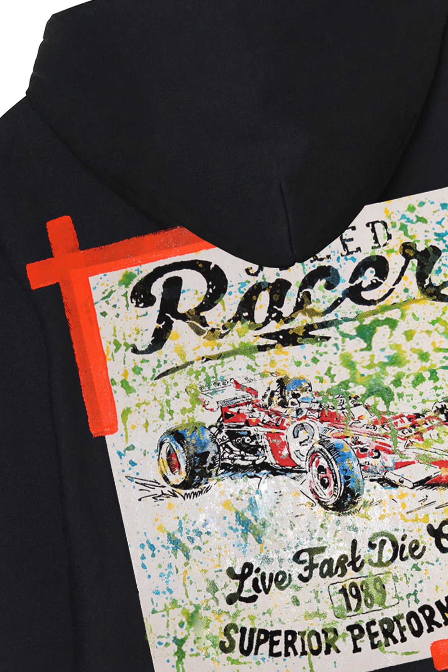 Racing Car Print W/Hand Painted Art Work Zip Up Black