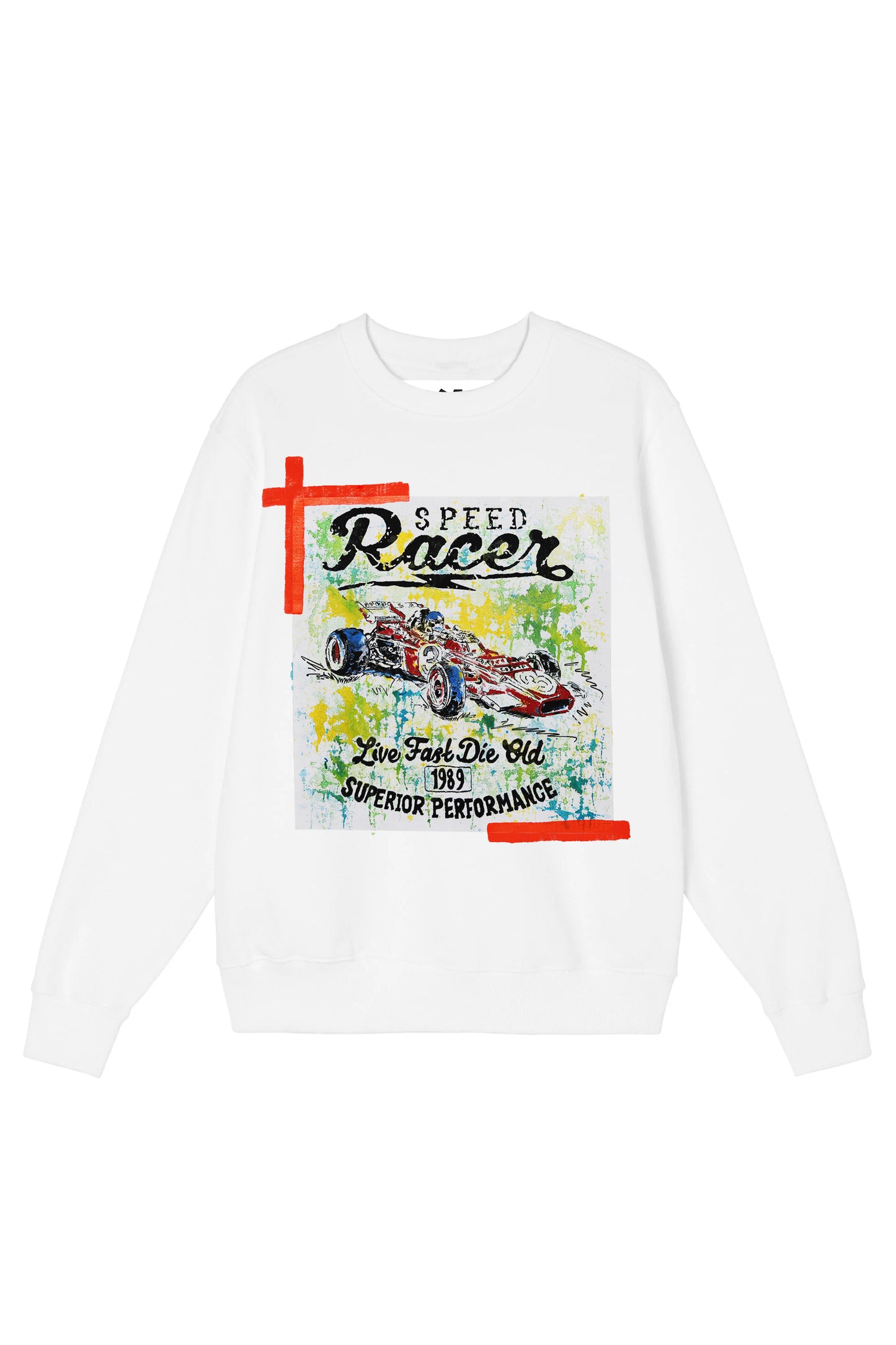 Racing Car Print W/Hand Painted Art Work Crew White