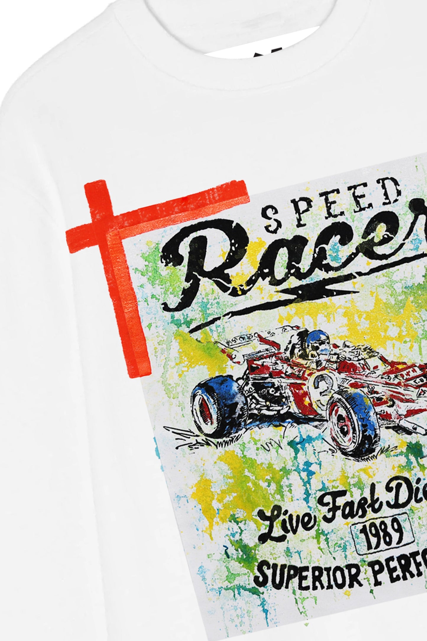 Racing Car Print W/Hand Painted Art Work Crew White