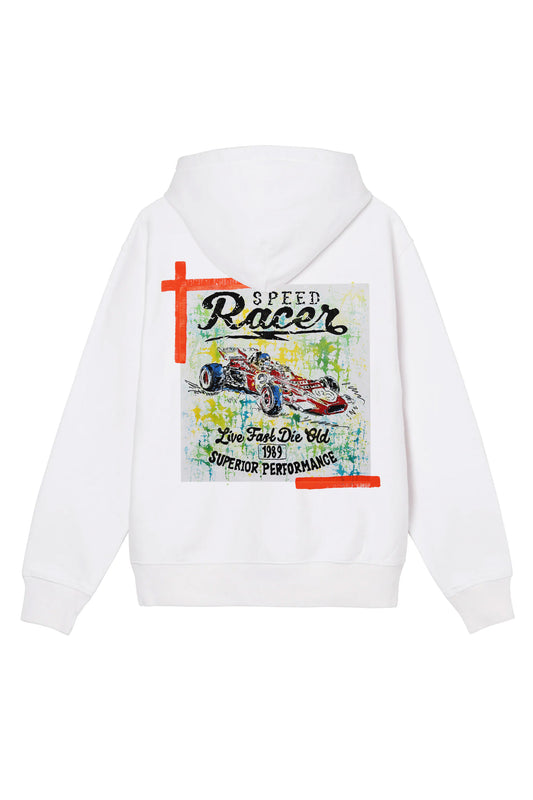 Racing Car Print W/Hand Painted Art Work Hoodie White