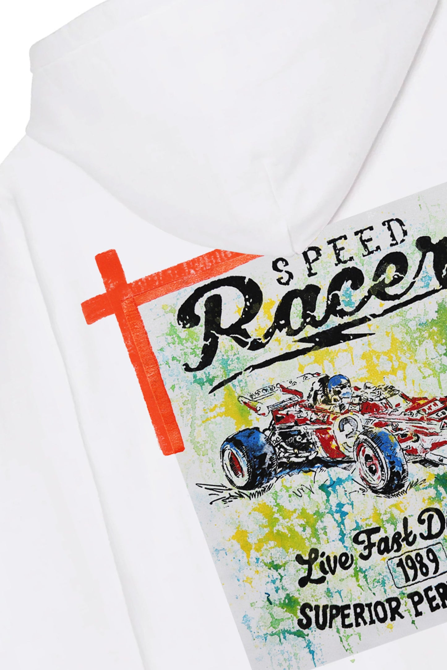 Racing Car Print W/Hand Painted Art Work Hoodie White