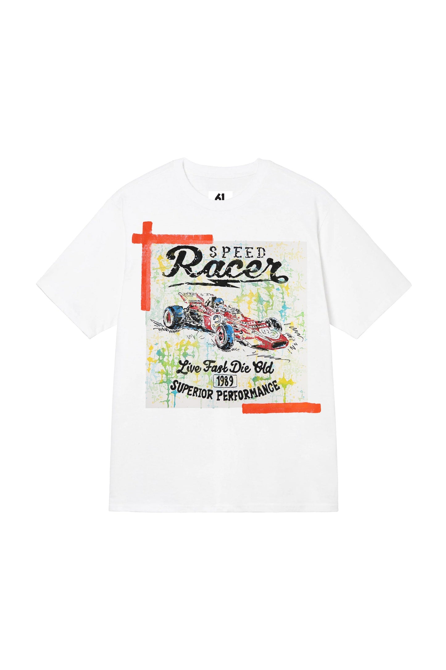 Racing Car Print W/Hand Painted Art Work Tee White