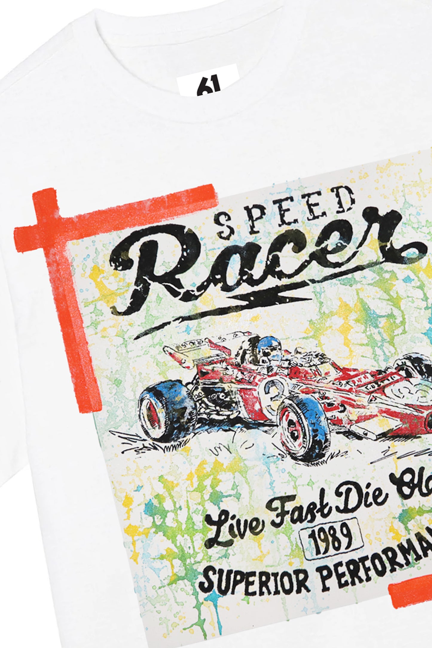 Racing Car Print W/Hand Painted Art Work Tee White