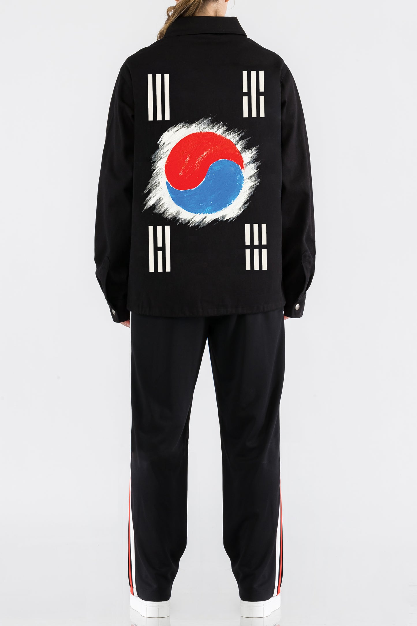 South Korea Flag Hand Painted Art Work Black Denim Jacket