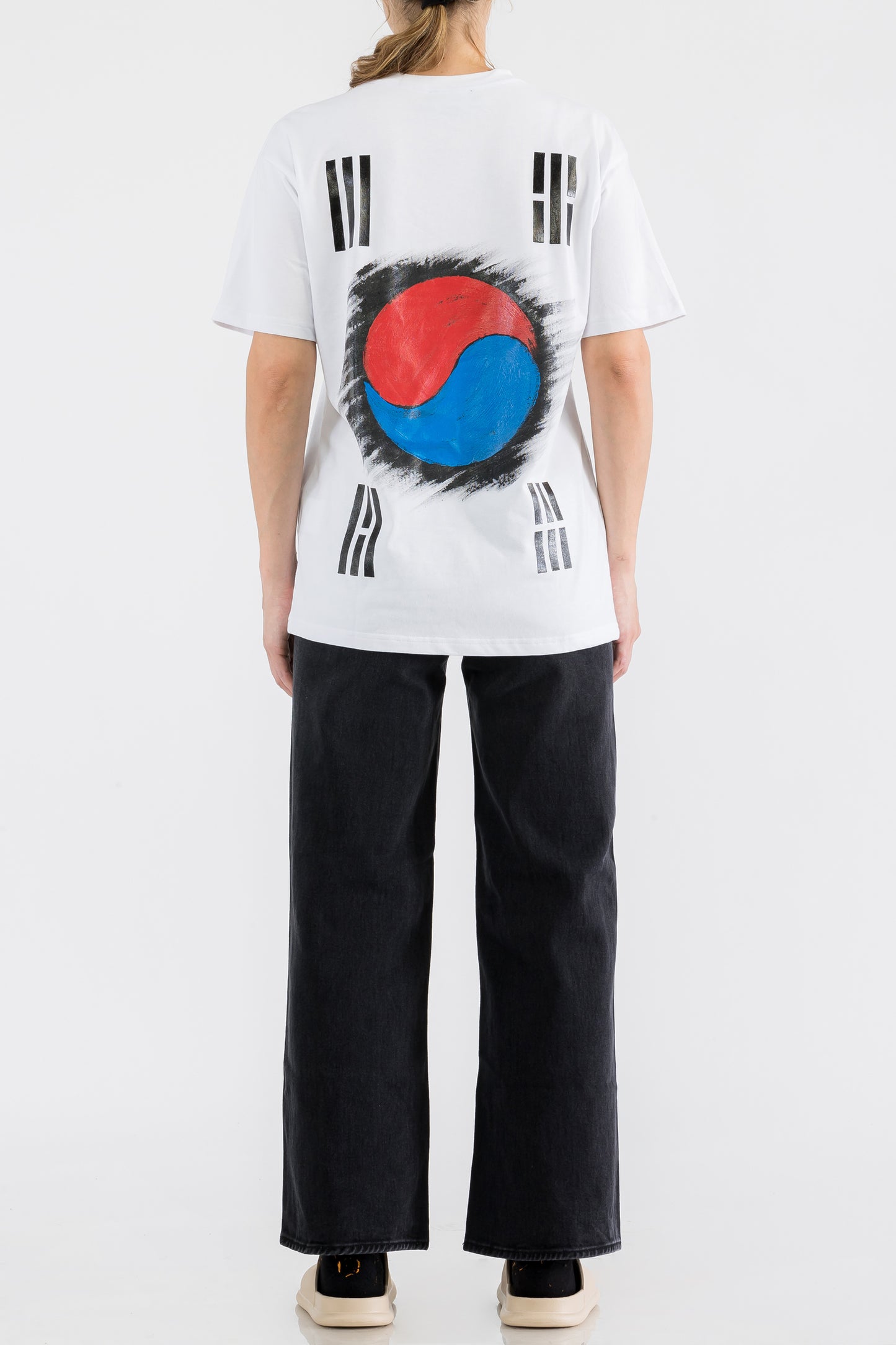 South Korea Flag Hand Painted Art Work Tee White