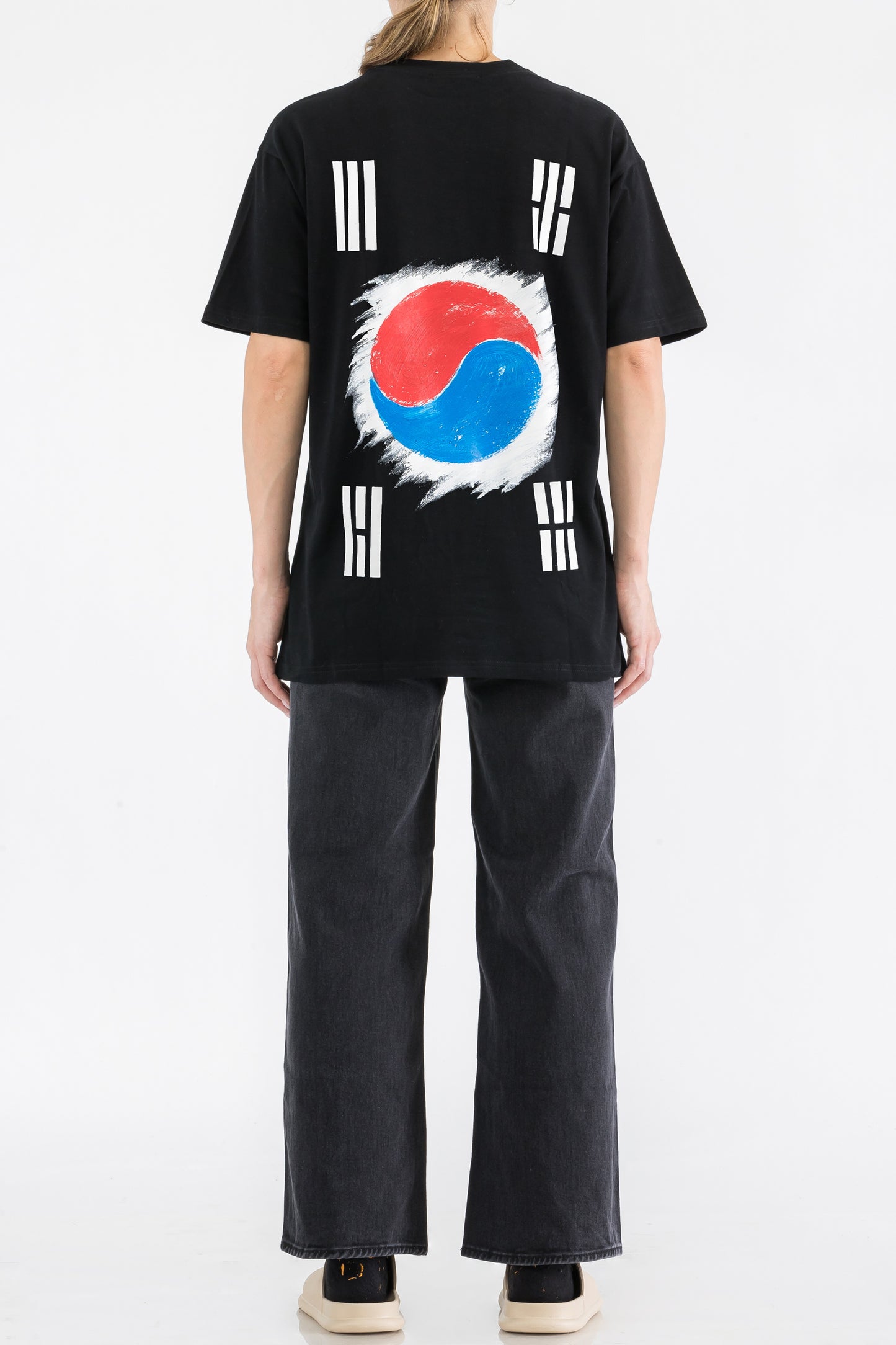 South Korea Flag Hand Painted Art Work Tee Black