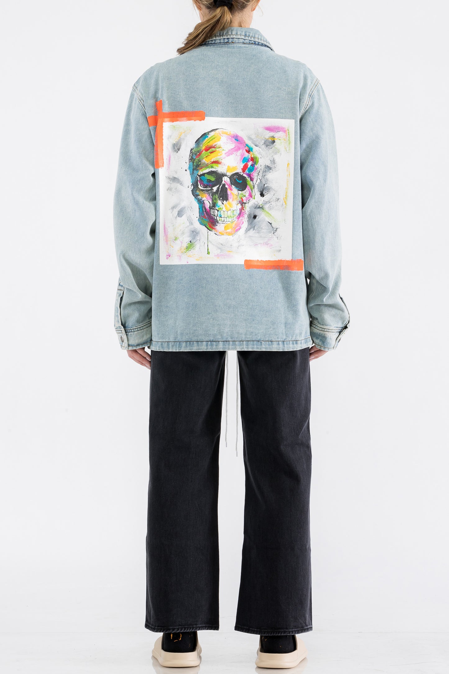 Skull Print W/Hand Painted Art Work Light Blue Denim Jacket