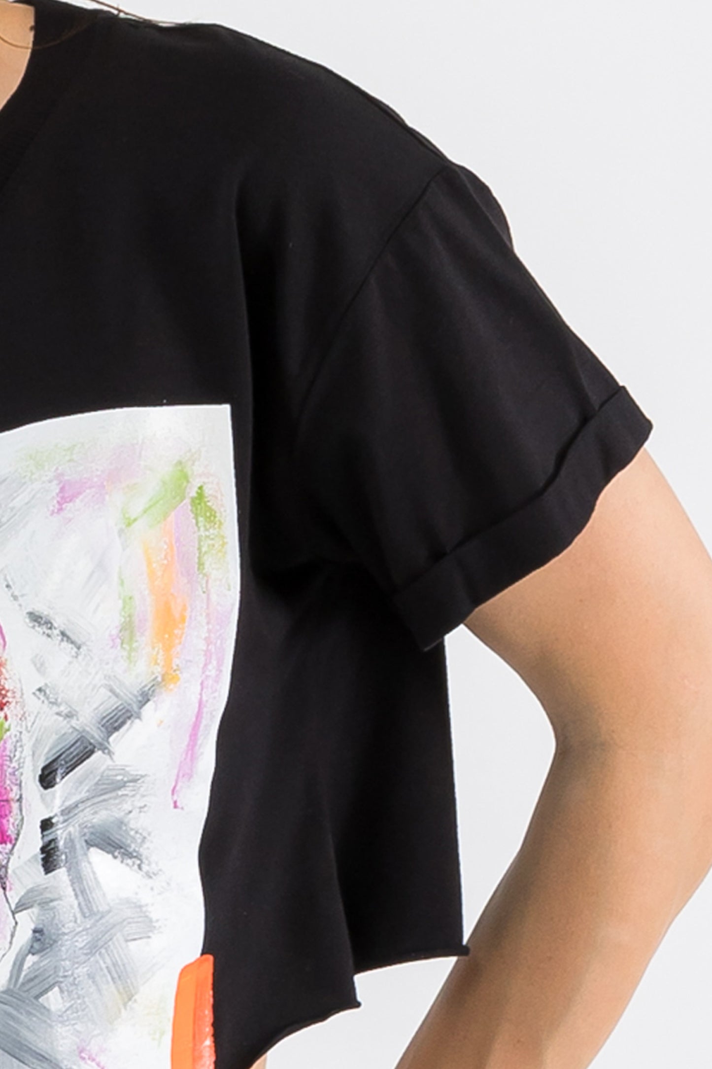 Skull Print W/Hand Painted Art Work Crop Tee White