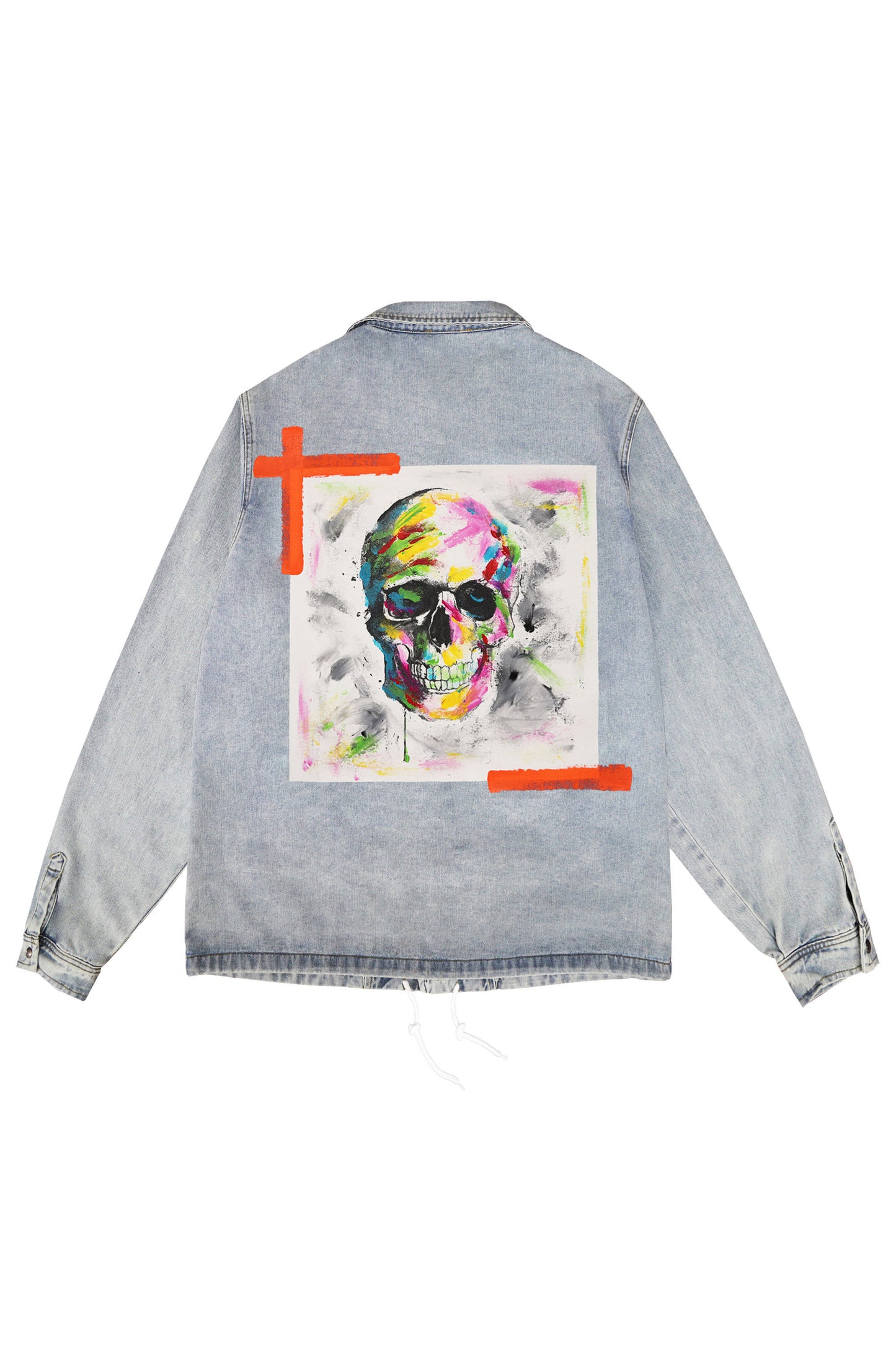 Skull Print W/Hand Painted Art Work Light Blue Denim Jacket