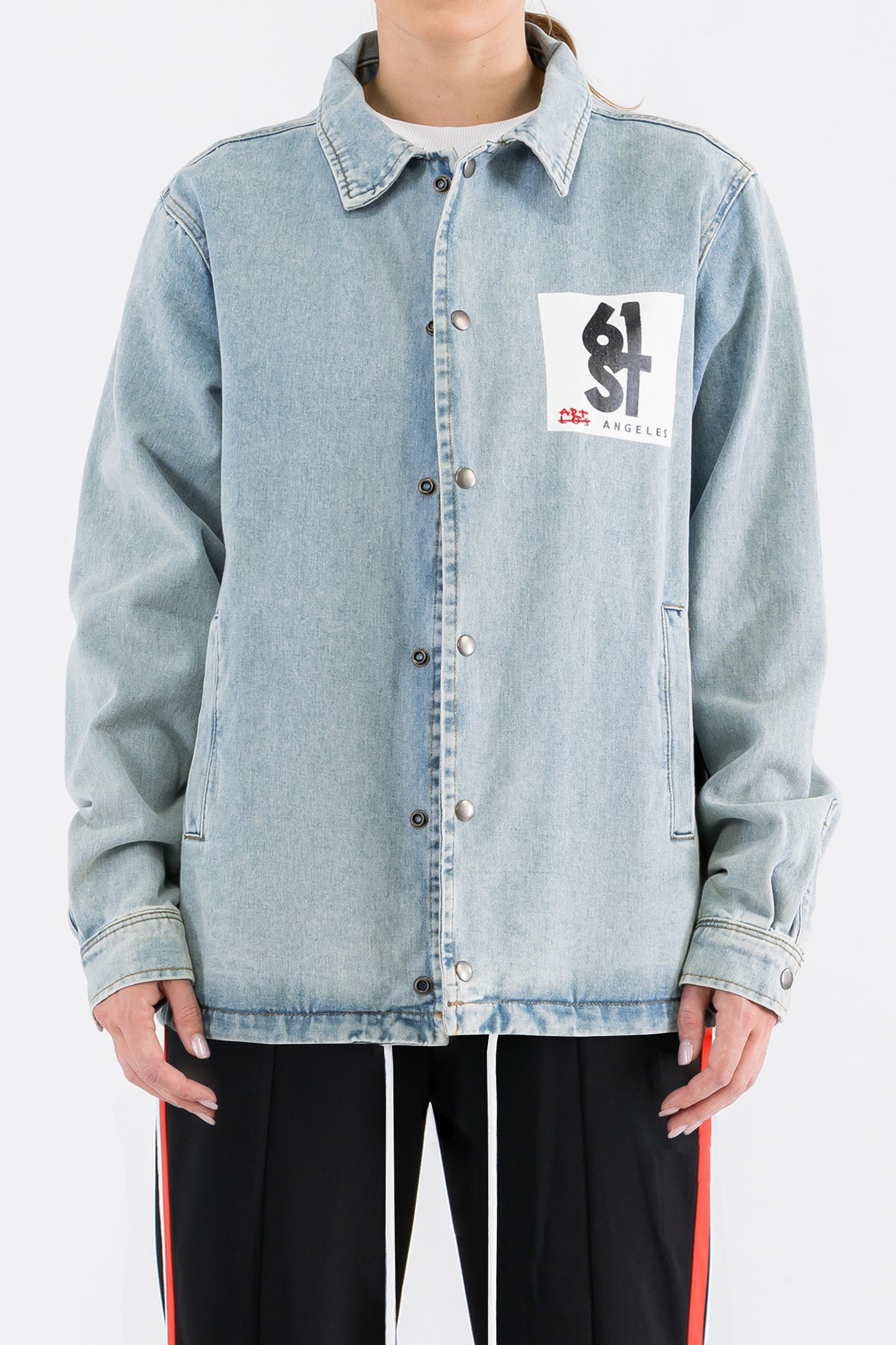 Monalisa Print W/Hand Painted Art Work Light Blue Denim Jacket