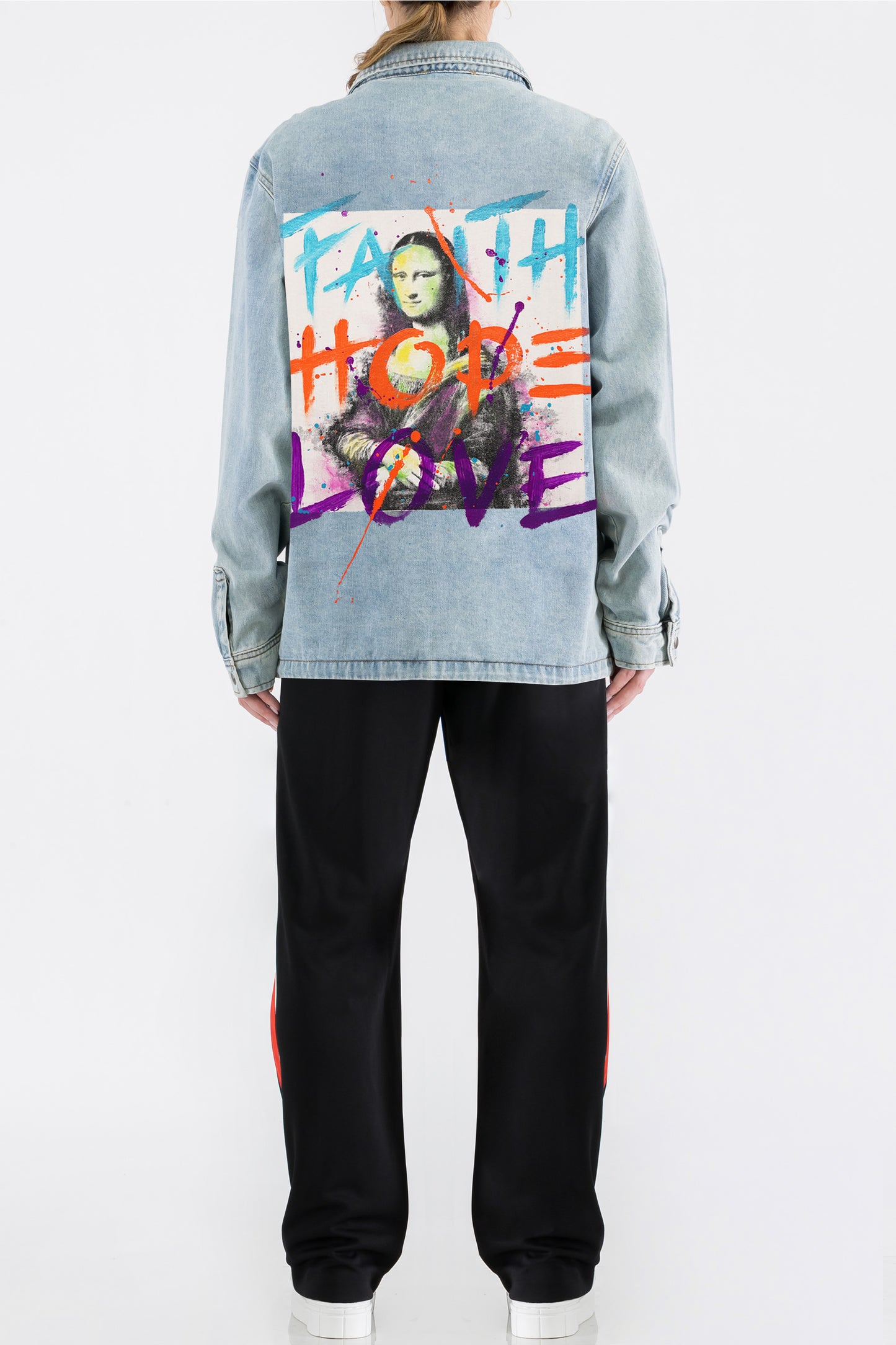 Monalisa Print W/Hand Painted Art Work Light Blue Denim Jacket