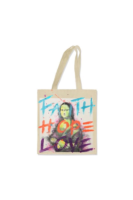 Monalisa Print W/Hand Painted Art Work Canvas Tote Bag