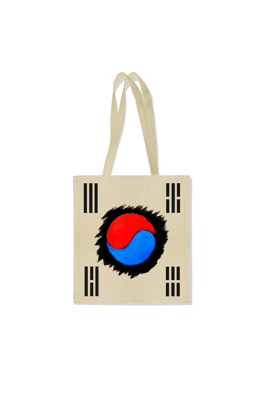 South Korea Flag Hand Painted Art Work Canvas Tote Bag