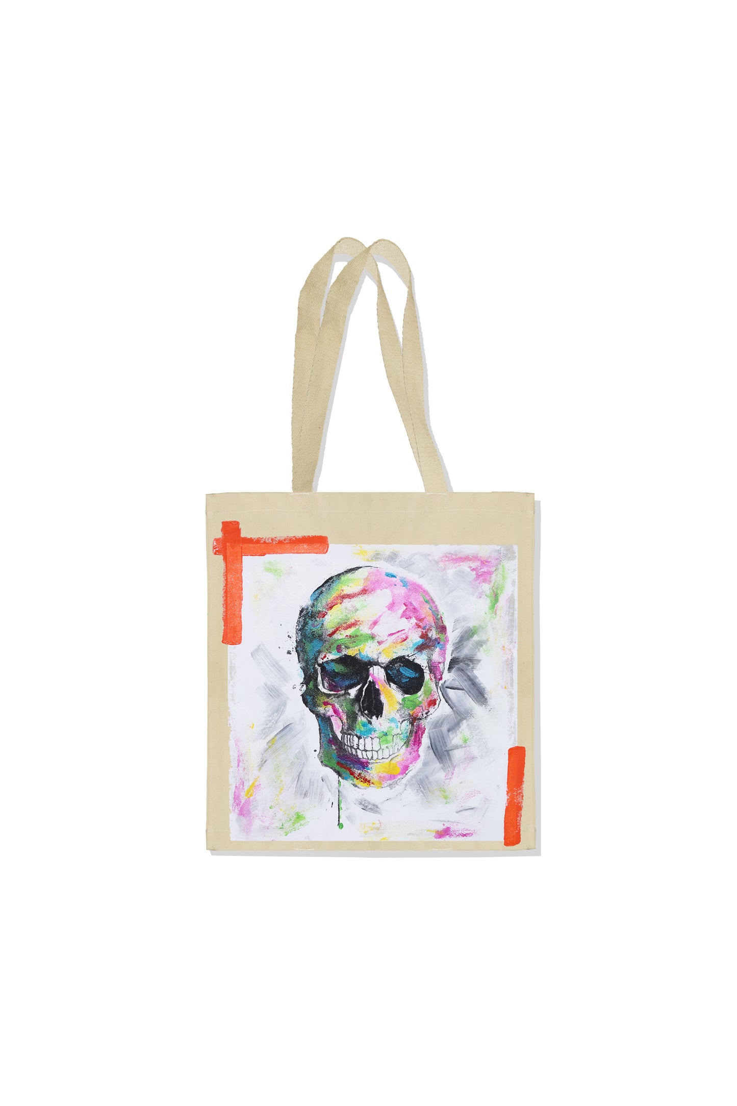 Skull Print W/Hand Painted Art Work Canvas Tote Bag