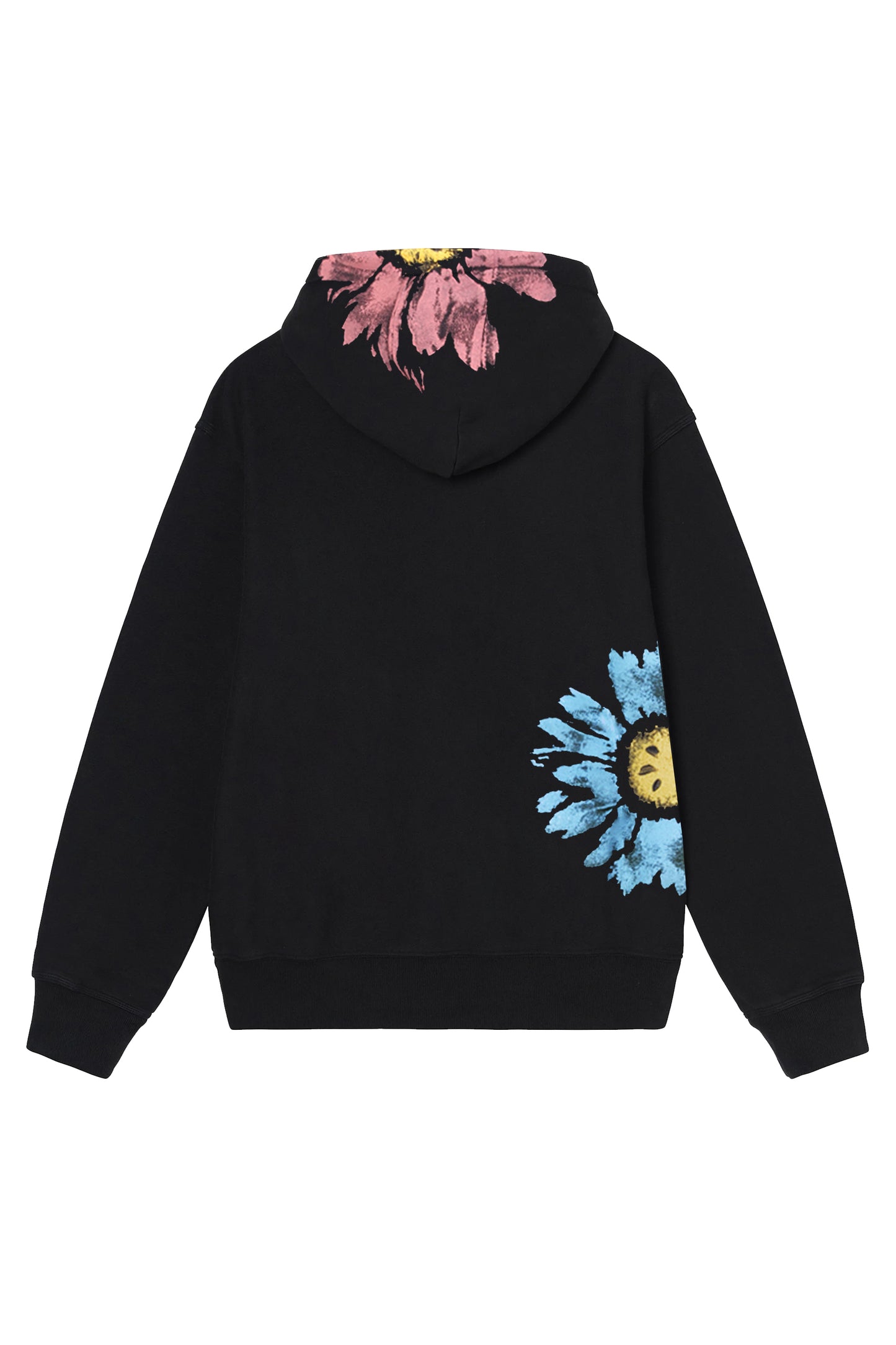 Multi Color Daisy Floral Hand Painted Hoodie Black