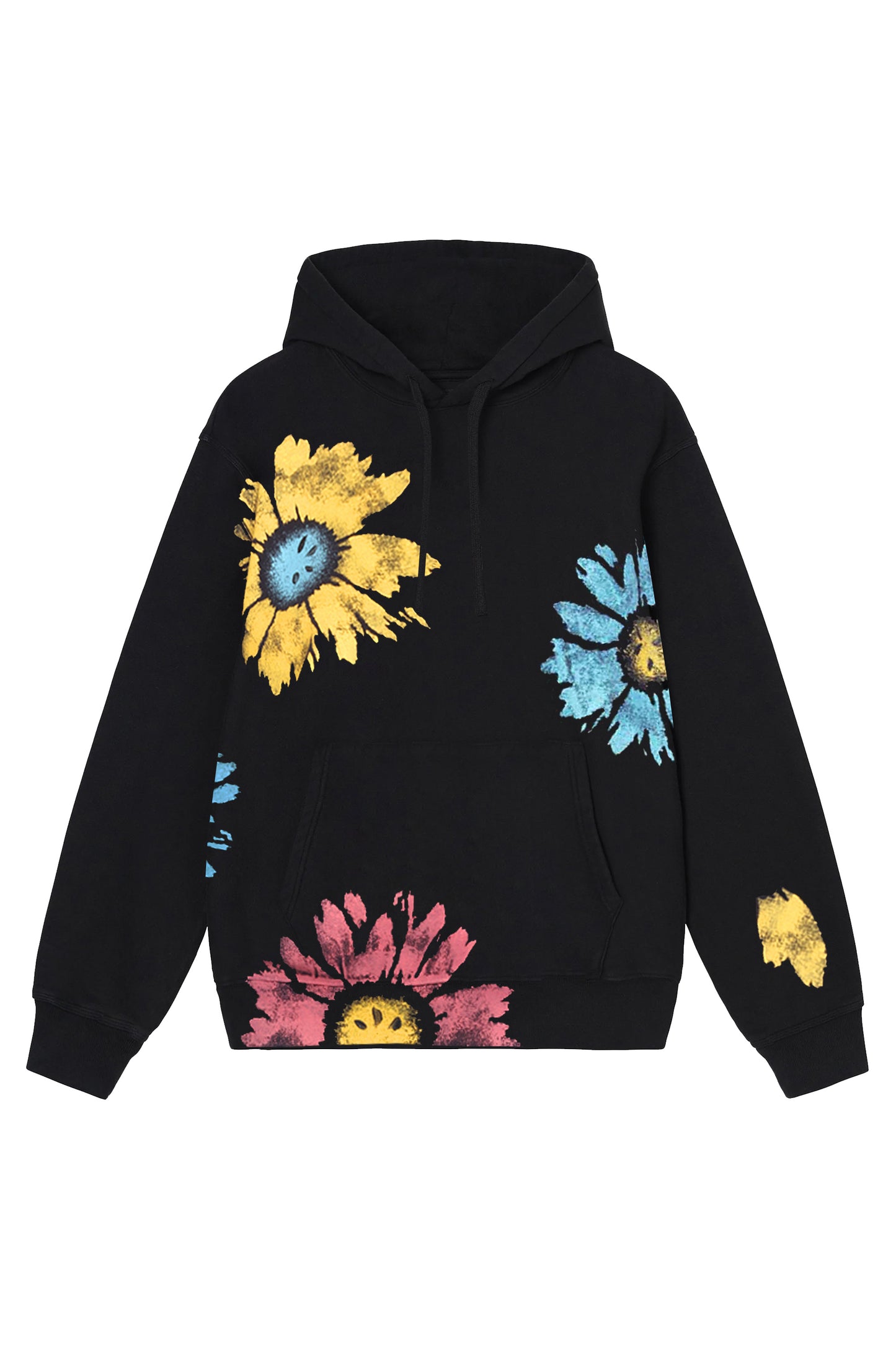 Multi Color Daisy Floral Hand Painted Hoodie Black