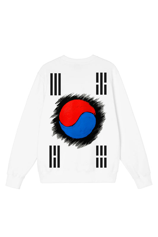 South Korea Flag Hand Painted Art Work Crew White