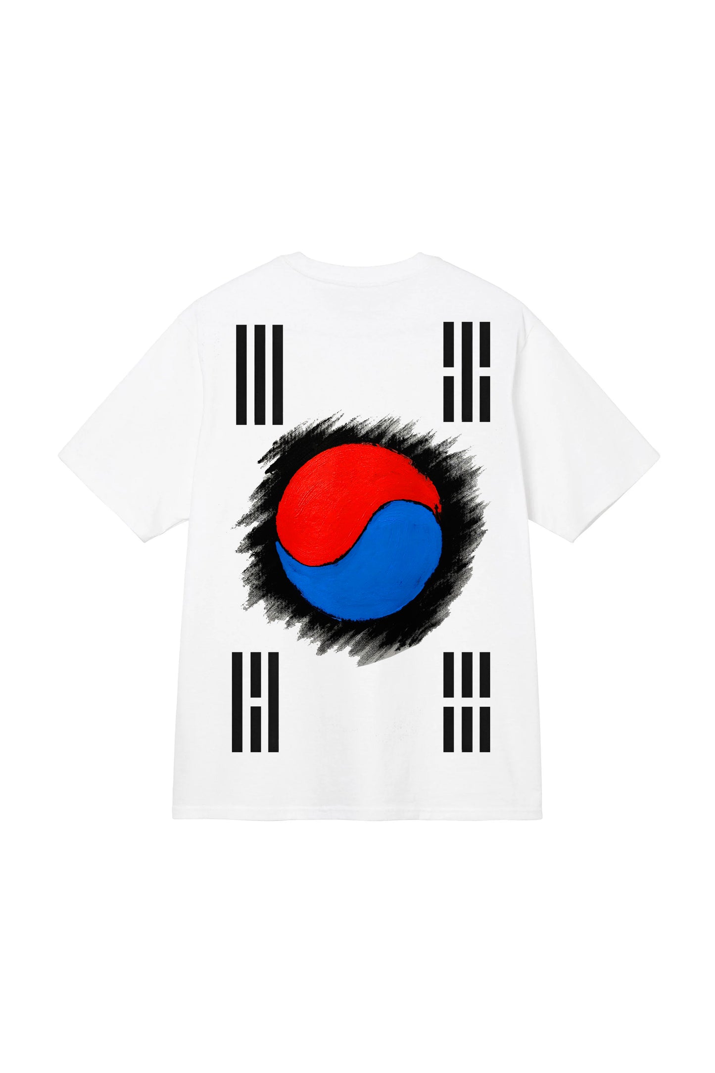 South Korea Flag Hand Painted Art Work Tee White