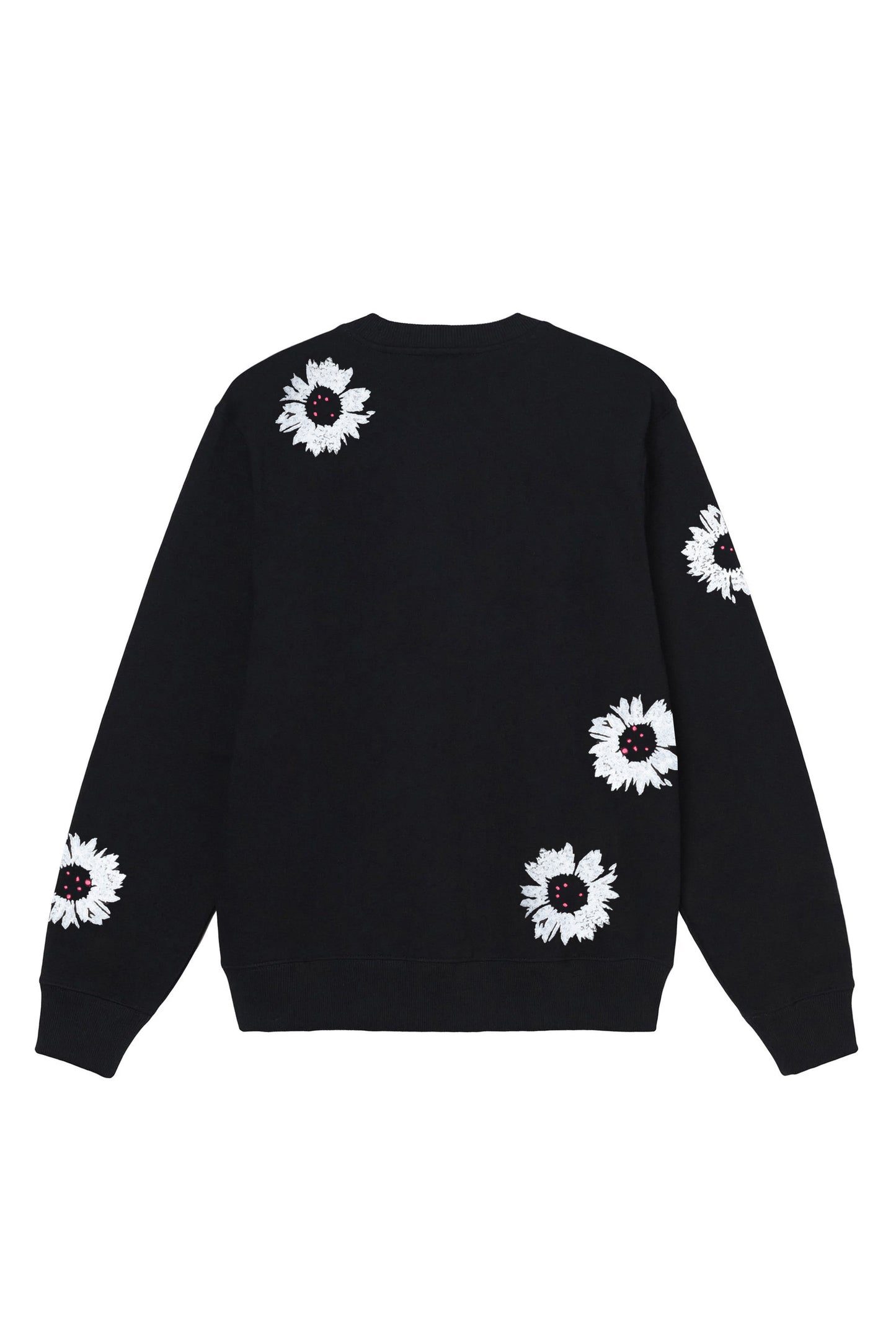 White Color Daisy Floral Hand Painted Crew Black