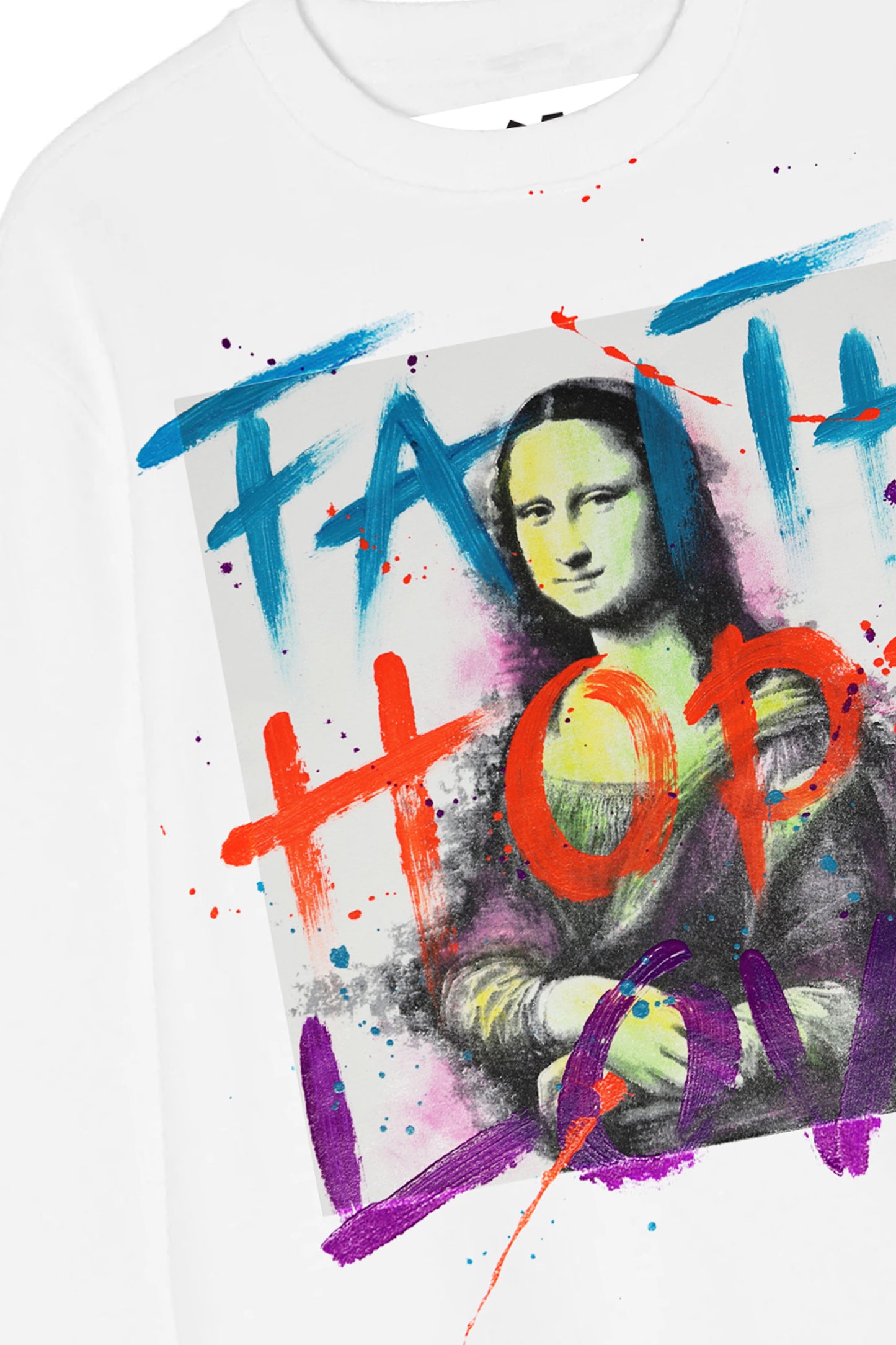 Monalisa Print W/Hand Painted Art Work Crew White