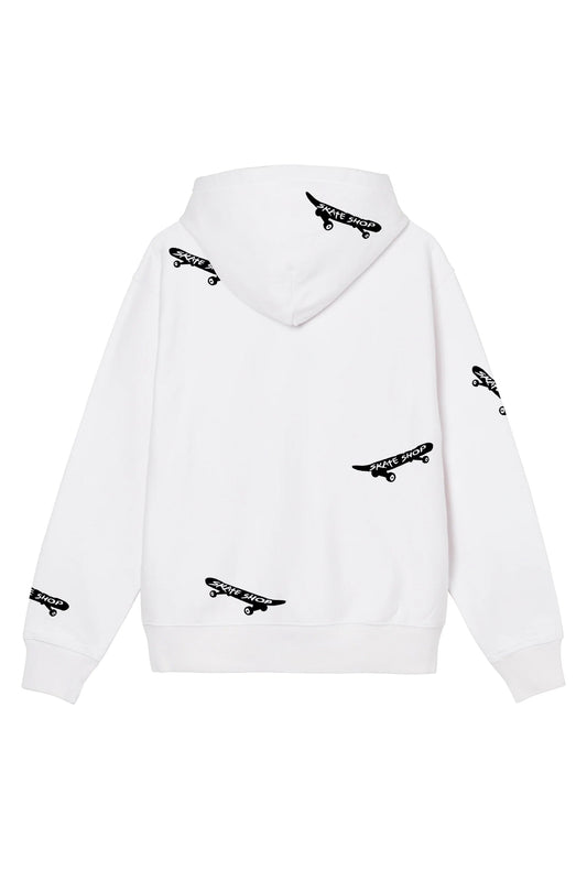 Skateboard Hand Painted Art Work Hoodie White - Black