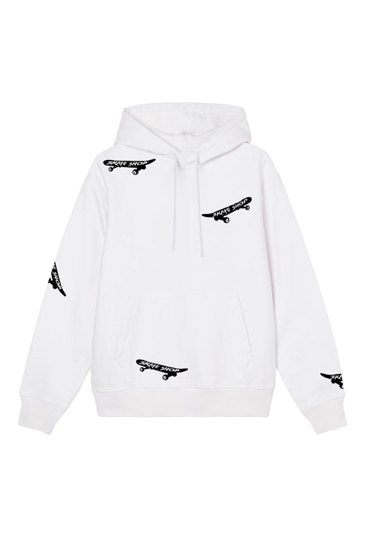 Skateboard Hand Painted Art Work Hoodie White - Black