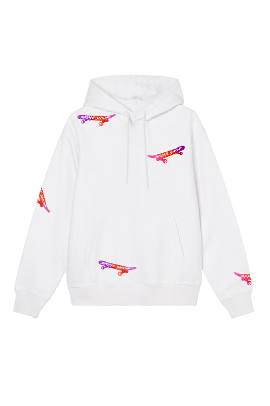 Skateboard Hand Painted Art Work Hoodie White - Multi