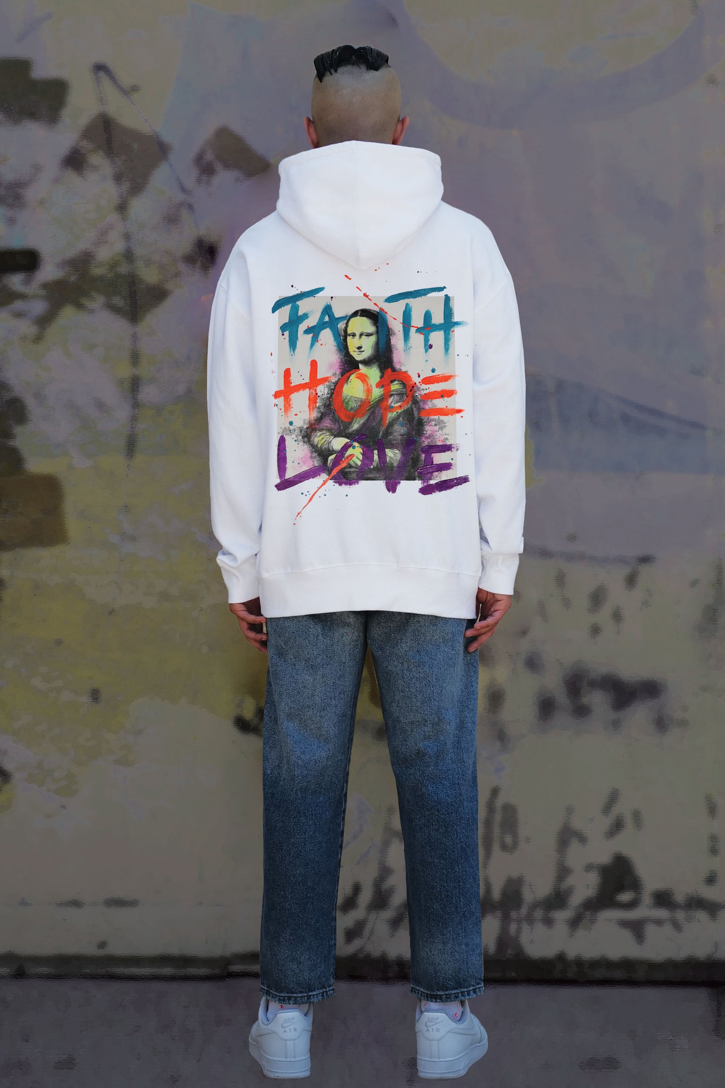 Monalisa Print W/Hand Painted Art Work Hoodie White