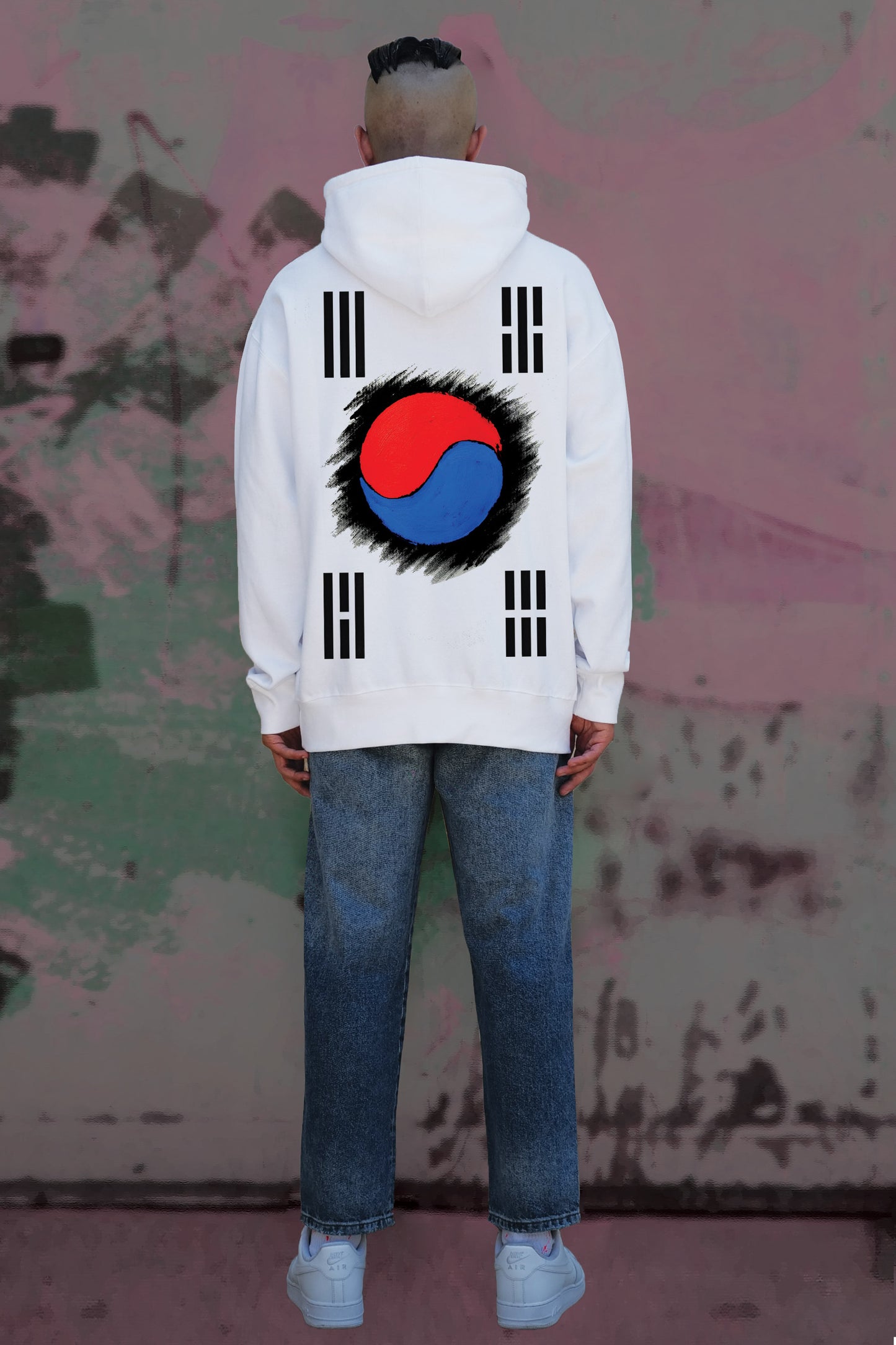 South Korea Flag Hand Painted Art Work Hoodie White