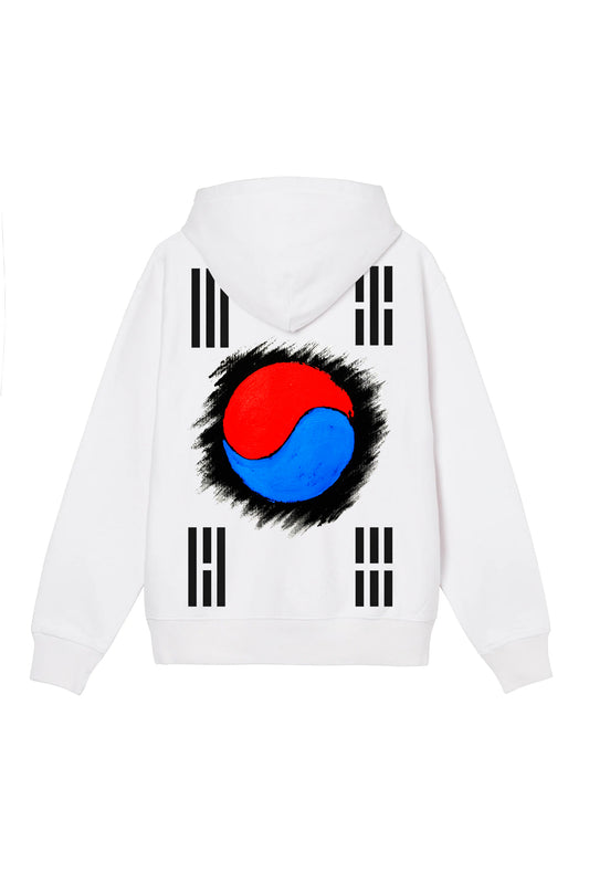 South Korea Flag Hand Painted Art Work Hoodie White