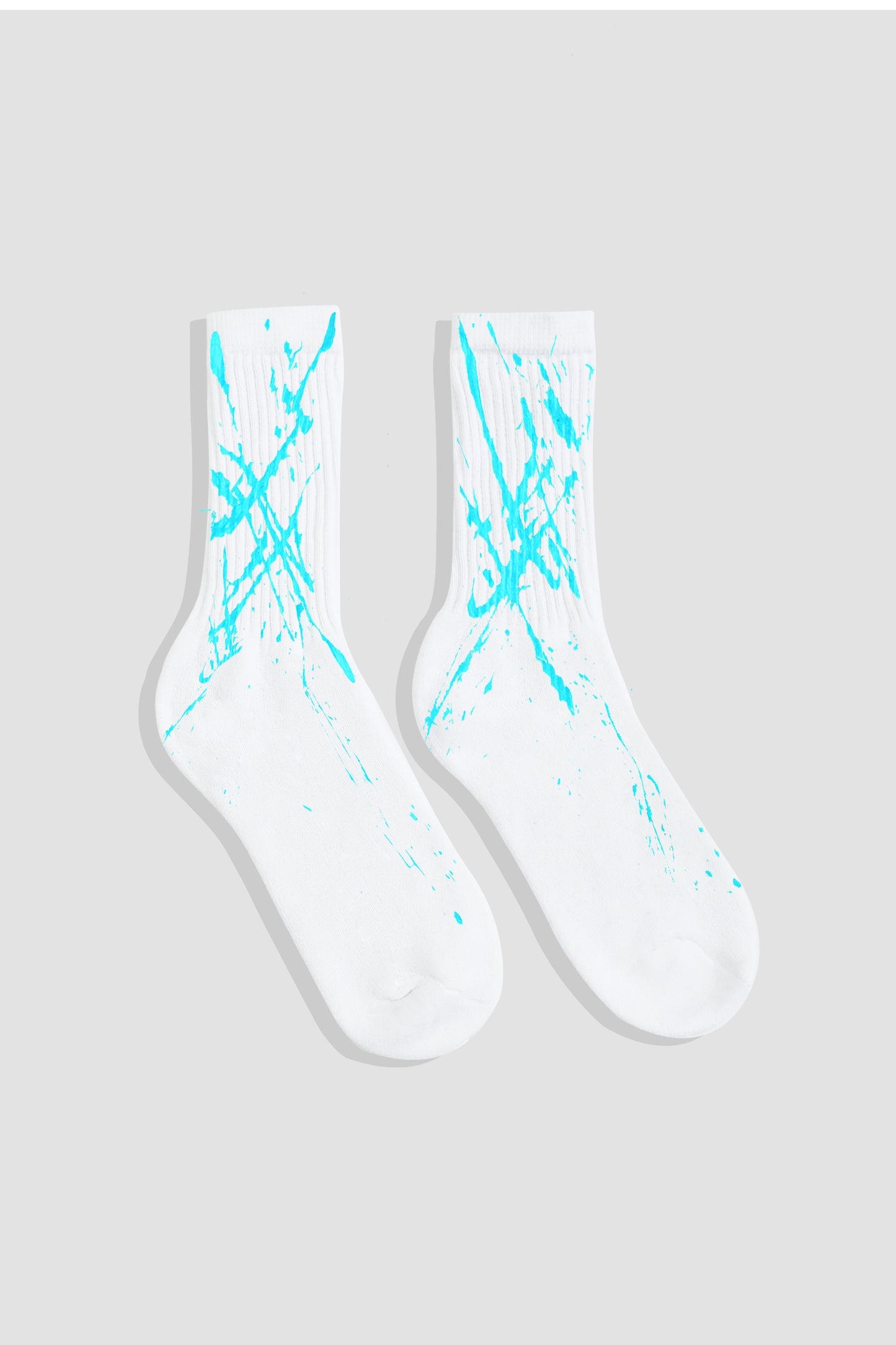 Hand Painted Socks White - Aqua