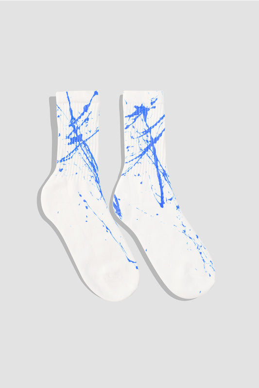 Hand Painted Socks White - Blue