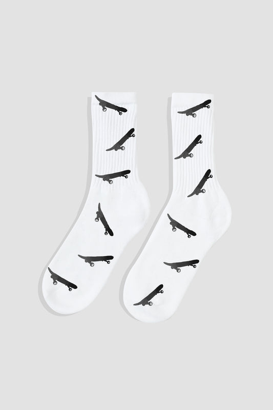 Skateboard Hand Painted Socks White