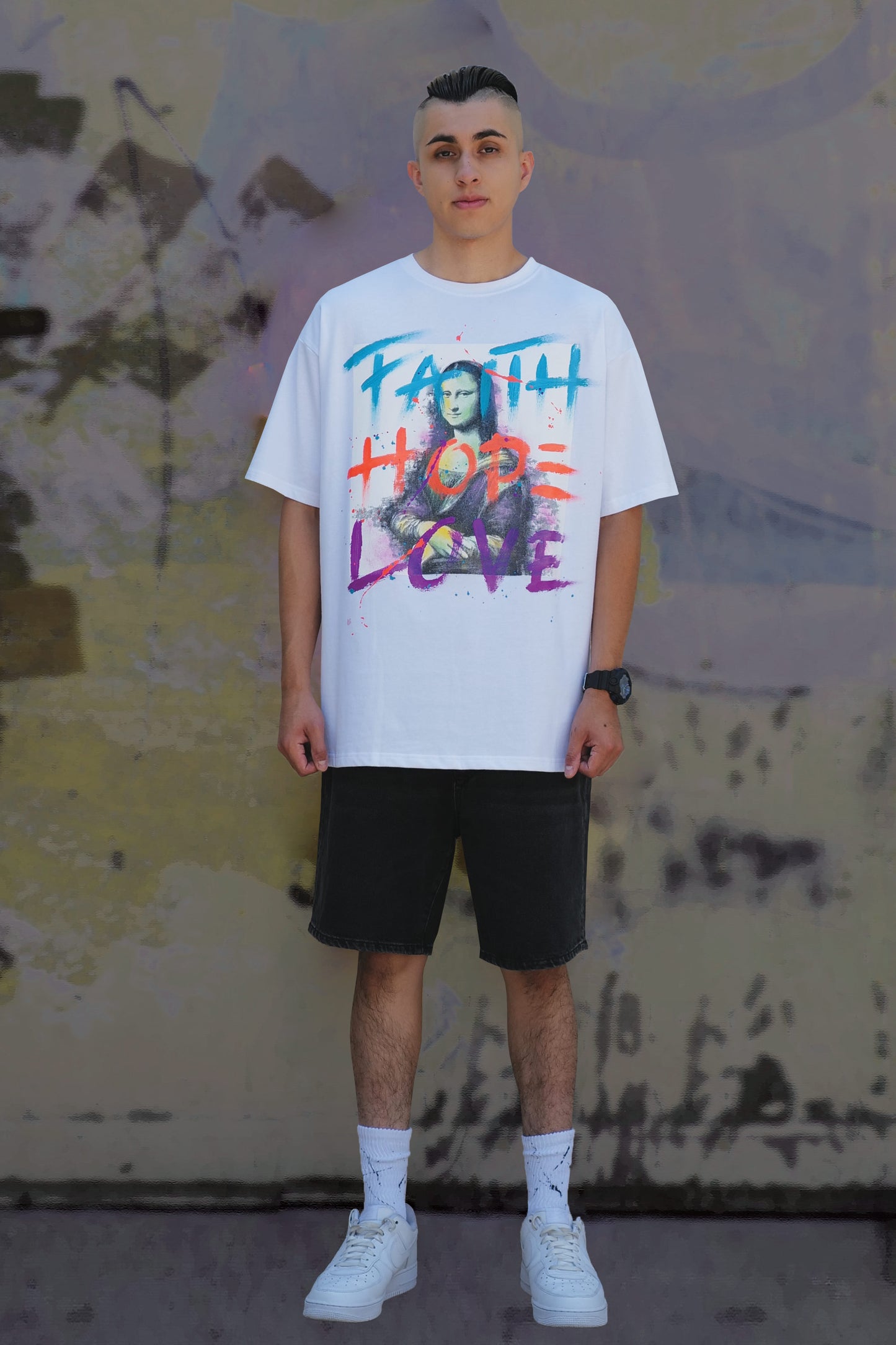 Monalisa Print W/Hand Painted Art Work Tee White