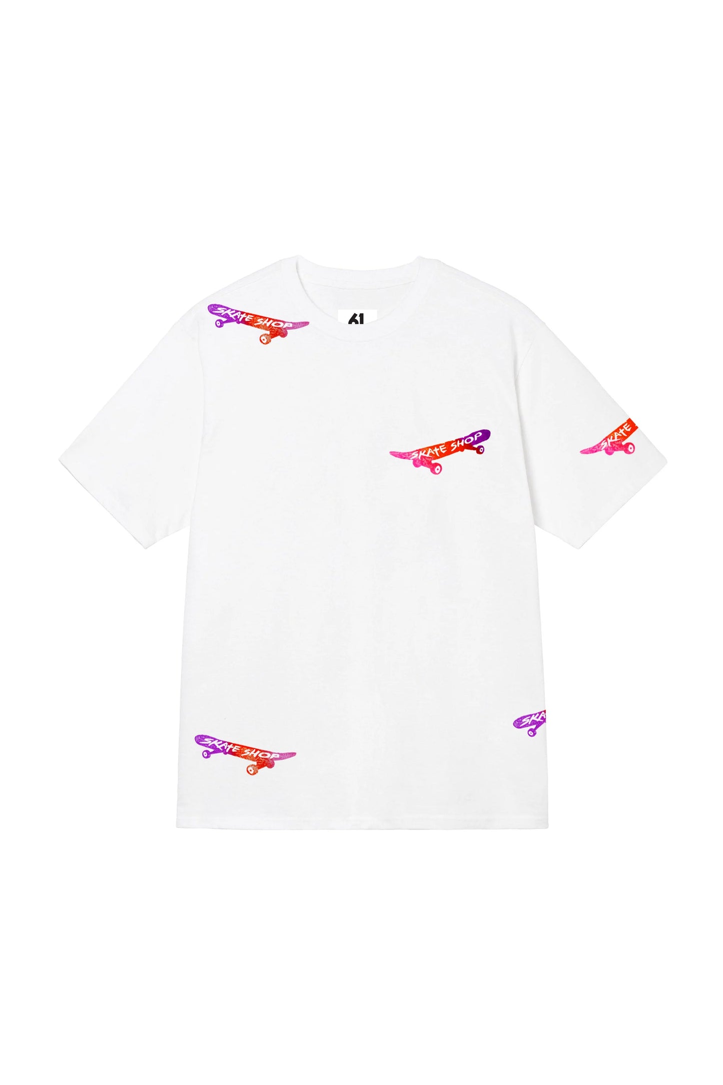 Skateboard Hand Painted Art Work Tee White - Multi